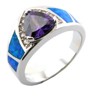 blue opal rings with cz stone;fashion jewelry amethyst stone