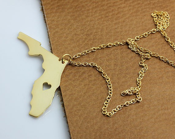 5PCS Outline Florida Map Necklace USA FL State I Heart Love Geography Necklace