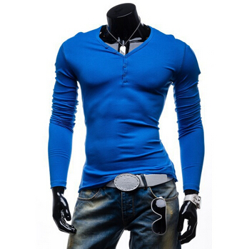 2016 New Men'S long-Sleeve Cotton T-Shirt Slim Singlet Solid Color Fashion Basic Shirt Male ZT61 M-XXL