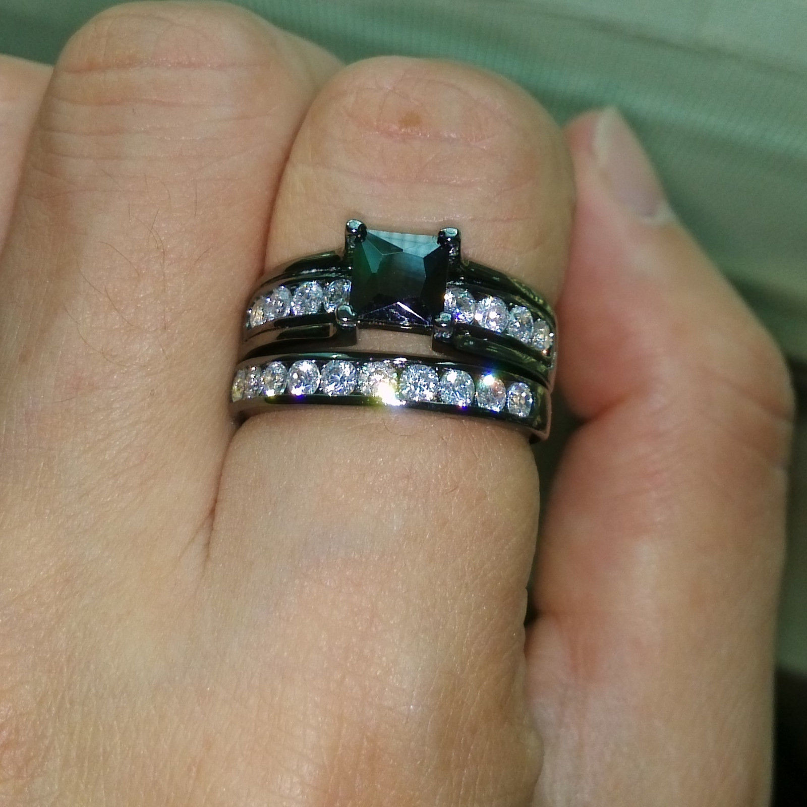 Vintage Size 5-10 Engagement Retro Jewelry 10kt black gold filled white topaz Gem women wedding simulated Diamond Wedding Ring set gift