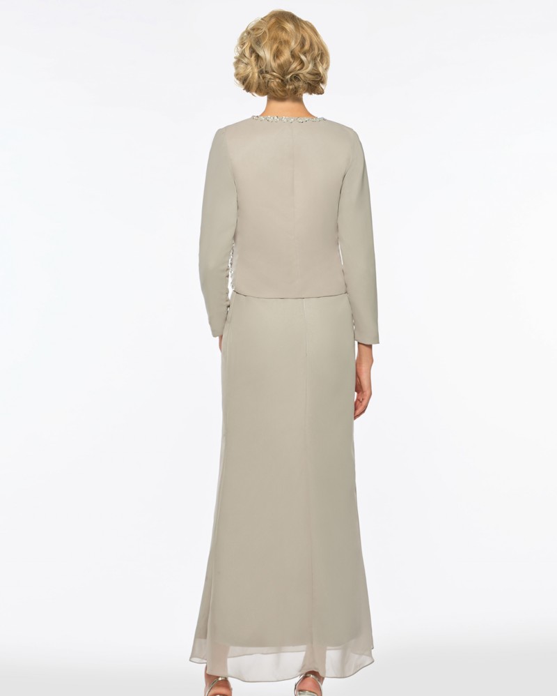 Three Pieces Plus Size Mother Of The Bride Dresses With Jacket Long Sleeve Tea Length Mother Of The Groom Dress Formal Evening Gown