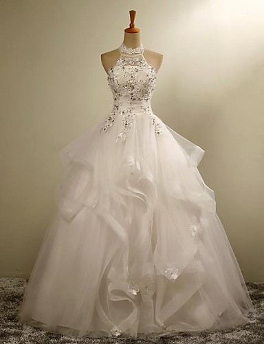 2025 New Hot Fashion Wedding Dresses Free Shipping Elegant Ball Gown Ivory Floor-length High Neck Lace Beading Tulle Appliques Bride Gowns