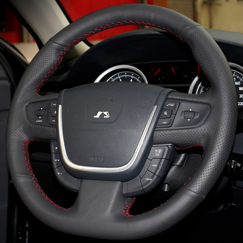 Steering wheel covers Case for PEUGEOT 508 Genuine leather DIY Car styling Wheel cover Hand sewing leather car covers
