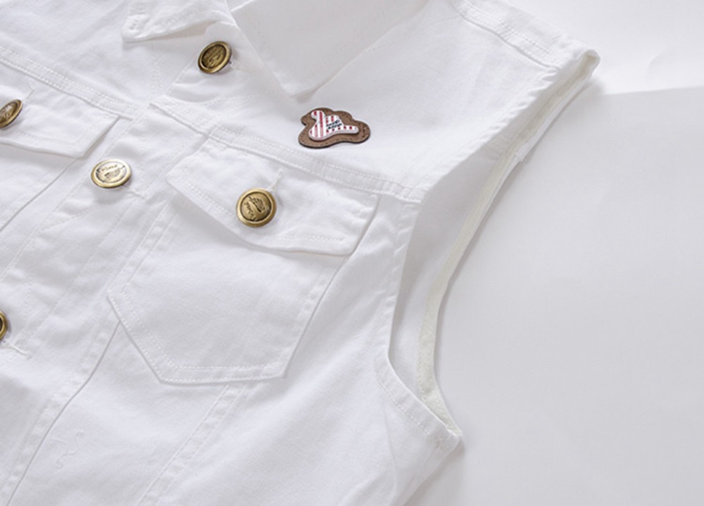 Fall-All-match Men White Jean Waistcoat Classic Vintage Jean Vest Classic Sleeveless Jean Jacket Asian Size M-XXL