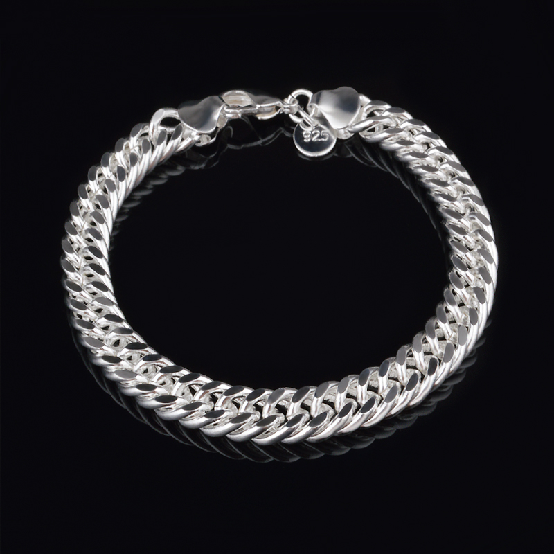 HOT 925 STERLING SILVER PLATED 10MM MEN'S FIGARO BRACELETS Silver Bracelet JEWELRY free shipping with traching number 1800