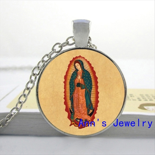 Wholesale-Wholesale Our Lady of Guadalupe Necklace Our Lady of Guadalupe Jewelry Virgin Mary Sacred Heart Art Glass Necklace