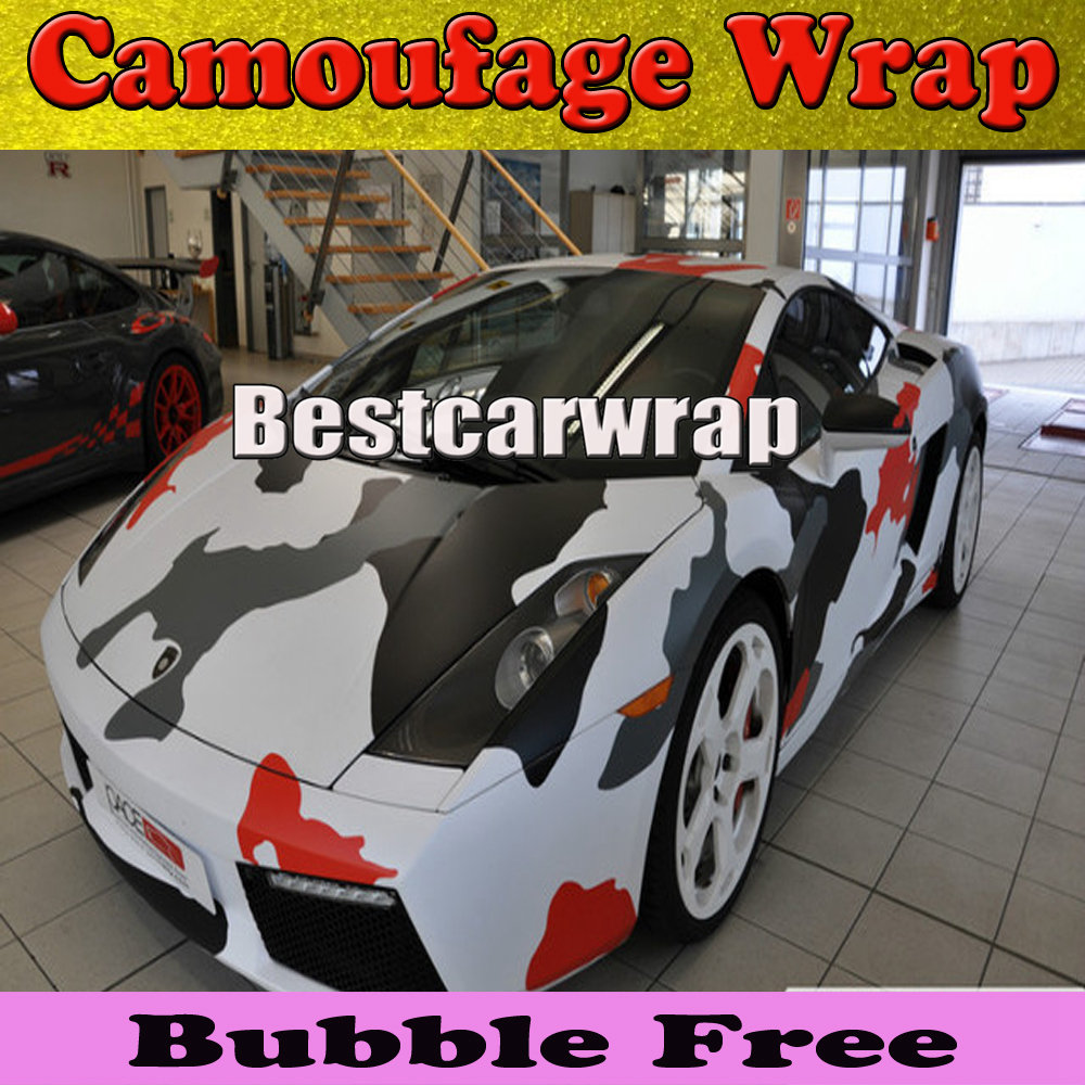 White red grey black arctic Camo Vinyl Car Wrap Film With Air Rlease Gloss / Matt Snow Pixel CamouflageCar Sticker 1.52x30m/Roll(5x100ft)