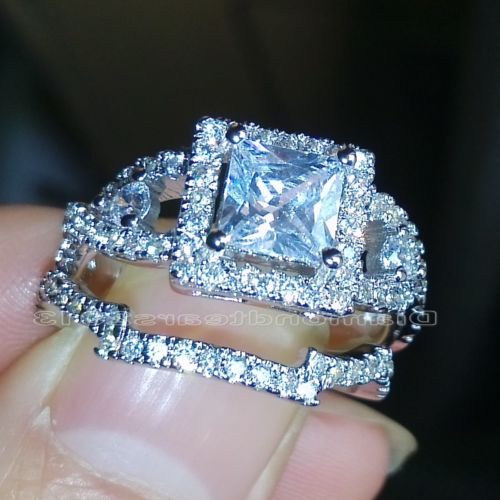 Princess Cut Sterg Sier Topaz Wedding Ring Set for Women, Christmas Jewelry Gift