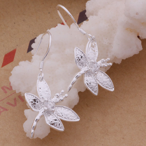 Fashion (Jewelry Manufacturer) 40 pcs a lot Dragonfly with diamond earrings 925 sterling silver jewelry factory price Fashion Shine Earring