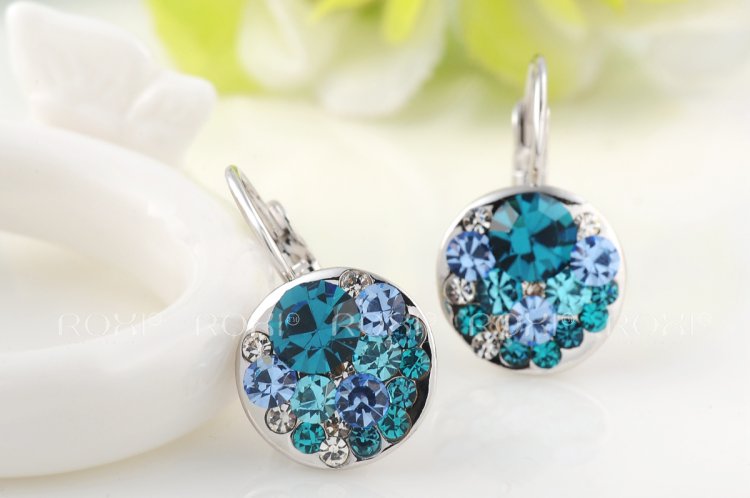 015 ROXI High Quality Blue Round Stone Earrings Fashion Jewelry Best Gift For Woman For Party Wedding Christmas Gift Silver Earrings