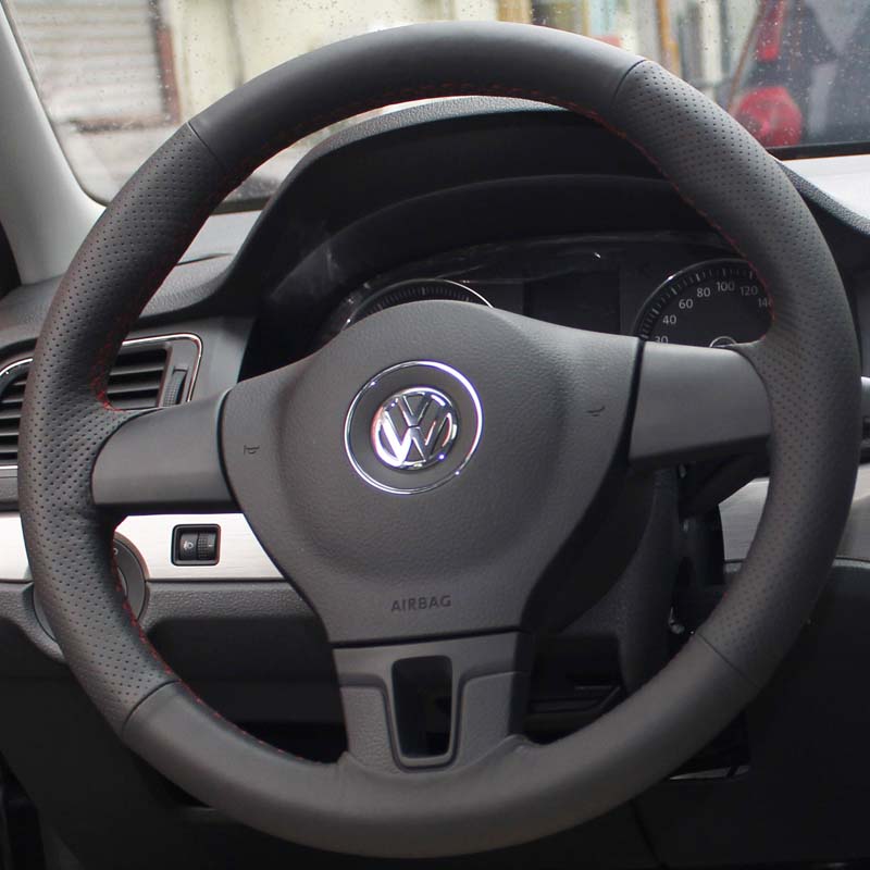 Steering wheel cover Case for Volkswagen VW Tiguan Passat MAGOTAN Touran Lavida gran Genuine leather DIY Hand sewing Car styling covers