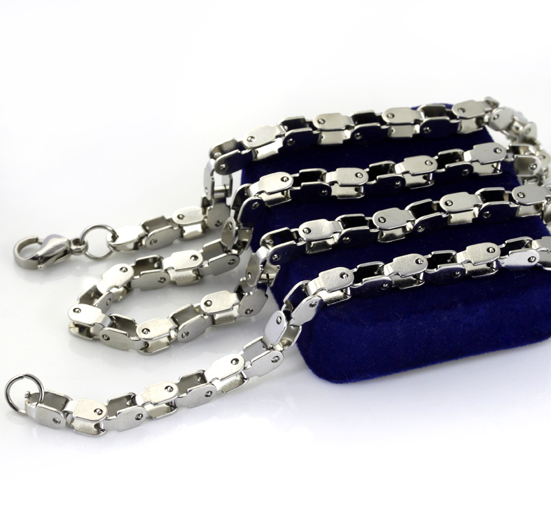 Fashion Style 316L Stainless Steel Jewlery Set 5mm wide Motorcycle Biker Chain Link necklace & bracelet for Women Men Jewelry Gifts Silver