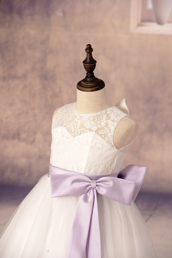 2020 NEW HOT Lace Flower Girl Dresses Tulle Flower Girls Dress With Lilac Sash and Bow High Quality High Quality Dress Birthday Dress Party