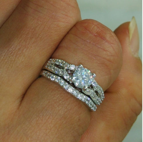 Luxury Size 6/7/8/9/10 High quality jewelry 10kt white gold filled simulated Diamond white topaz Wedding women Ring set mother's day gift