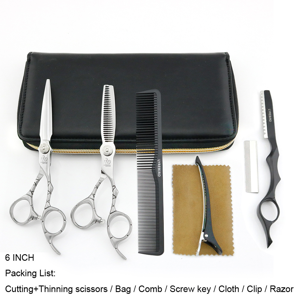Professional hair scissors 6 INCH Lyrebird HIGH CLASS barber scissors Curved line Handle Engraved Flower Screw Matte silvery handle NEW S2563