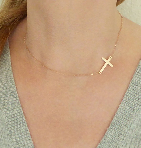 10PCS Gold Silver Sideways Cross Necklace Cute Cool Christian Cross Necklaces Simple Tiny Faith Religious Cross Necklaces