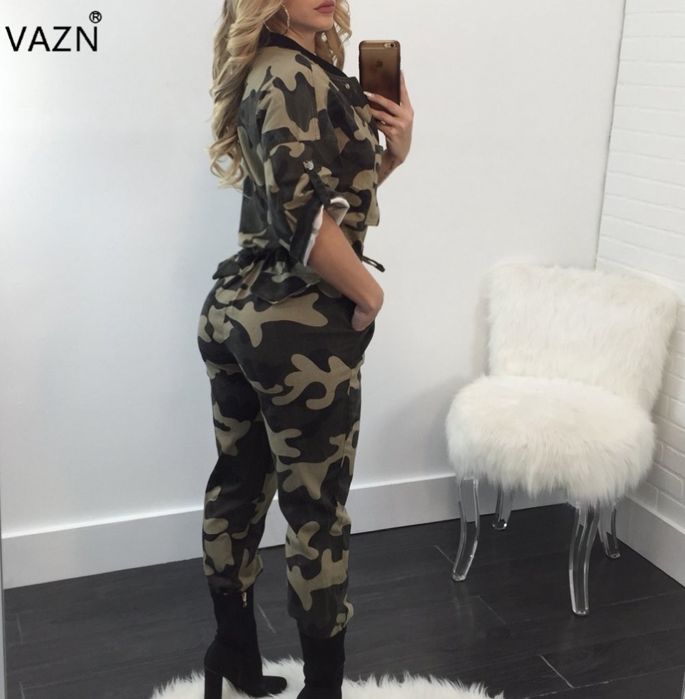 VAZN Top Quality New 2017 Casual Jumpsuit Full Sleeve Long Jumpsuit Overalls Camouflage Sexy Jumpsuit J1405 q1118
