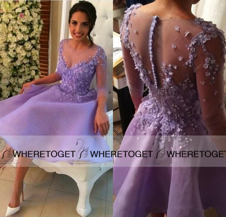 Purple Lilac Cheap Long Sleeves Knee Length Sheer Cocktail Dresses 2019 Lace Applique Formal Short Party Dresses Homecoming Prom Gowns
Purple Lilac Cheap Long Sleeves Knee Length Sheer Cocktail Dresses 2019 Lace Applique Formal Short Party Dresses Homecoming Prom Gowns