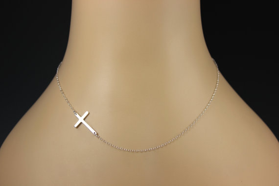 10PCS Gold Silver Sideways Cross Necklace Cute Cool Christian Cross Necklaces Simple Tiny Faith Religious Cross Necklaces