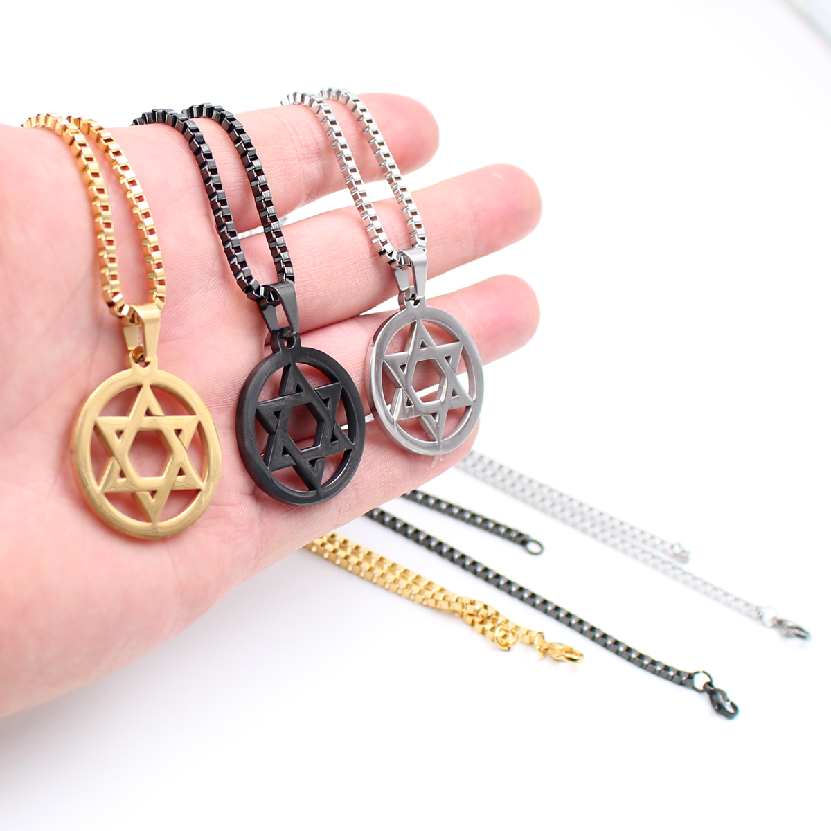 Silver gold black choose Men's ICP 316L Stainless Steel star of David design Pendant Fashion necklace 2.4mm 24 inch box chain