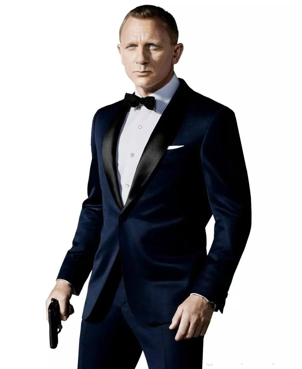 Custom Made Black Groom Tuxedos Men Suits Wedding Worn In James Bond Wedding Suit For Men Groom Evening Gown Party Wear (Jacket+Pants)