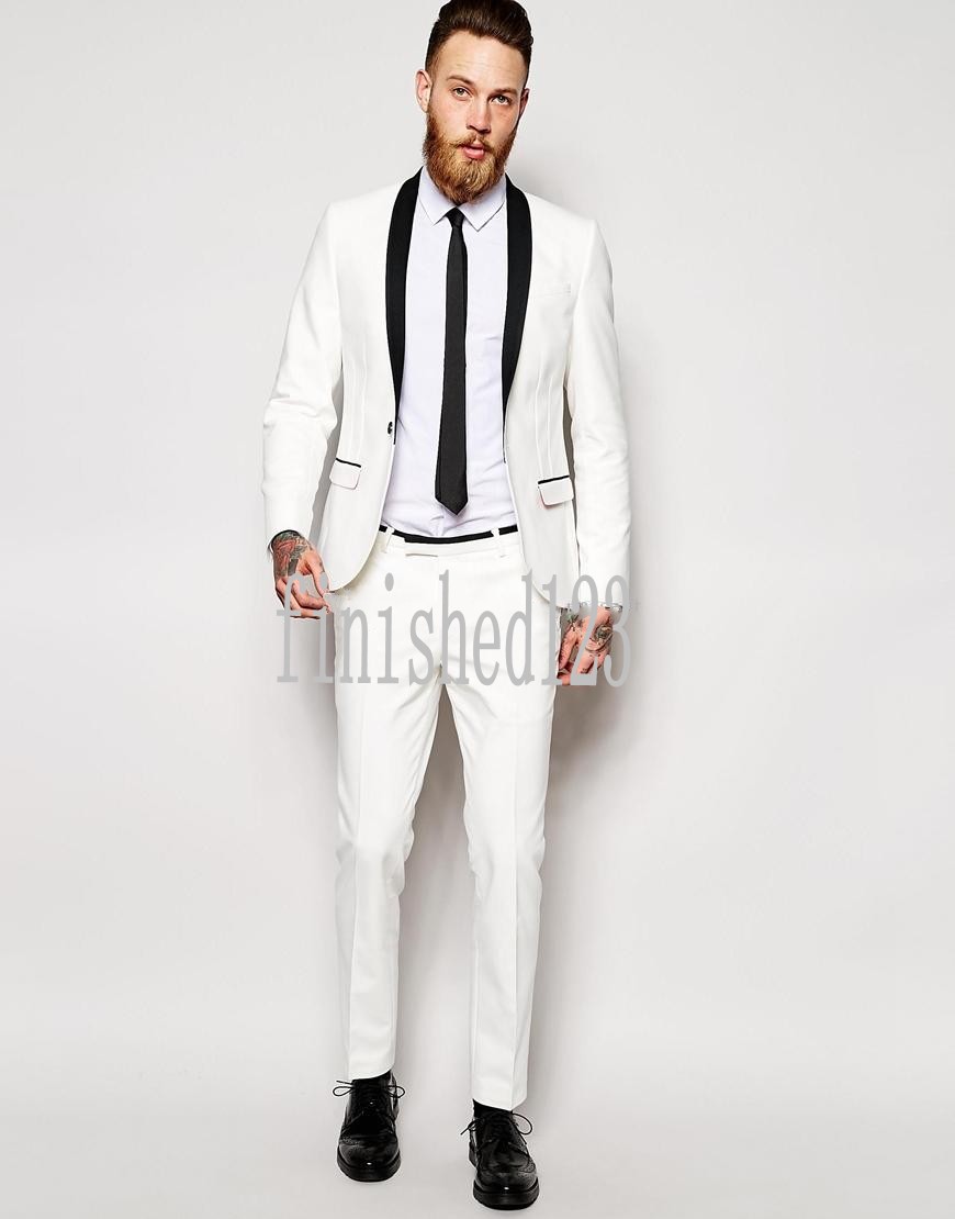 Custom Made Back Vent One Button Ivory Groom Tuxedos Shawl Lapel Groomsmen Best Man Wedding Prom Dinner Suits (Jacket+Pants+Girdle+Tie)G3953