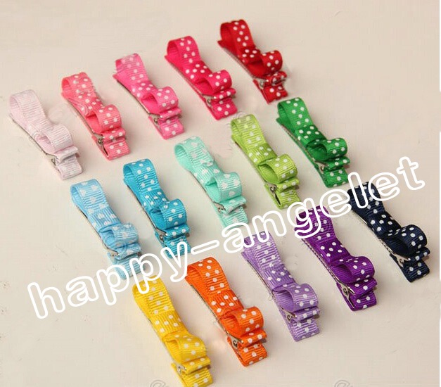 Hair Accessories Bows Clips layered Polka Dot Ribbon Covered Double Single Prong Duckbill Alligator Hairpins Baby headwear 50pcs FJ3226