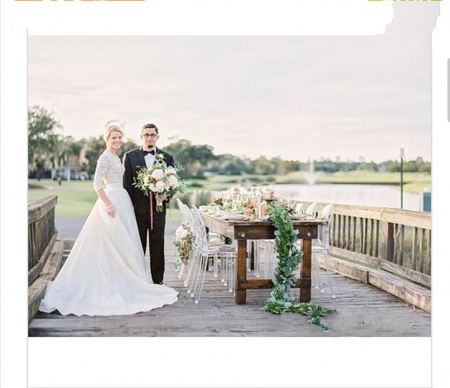 Modest 3 4 Long Sleeve Tulle Wedding Dresses Open Back Vintage Lace Pearls Chapel Train V-Neck Country Garden Bobo Bridal Wedding Gowns 374