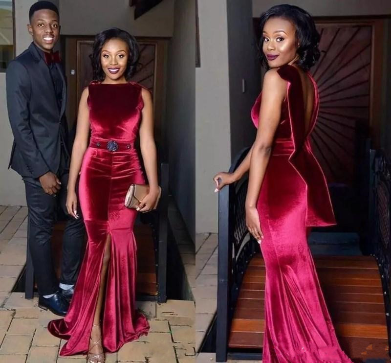 African Velvet Mermaid Evening Dresses Dark Red Sexy Front Split Prom Dress Beads Black Girls Custom Made Formal Gowns, Champagne
African Velvet Mermaid Evening Dresses Dark Red Sexy Front Split Prom Dress Beads Black Girls Custom Made Formal Gowns, Champagne