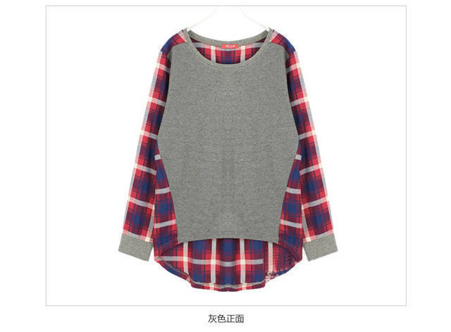 New 2015 Plus size women fashion pullovers long-sleeve plaid Bottoming pullover girl sweater fashion tops for women 010