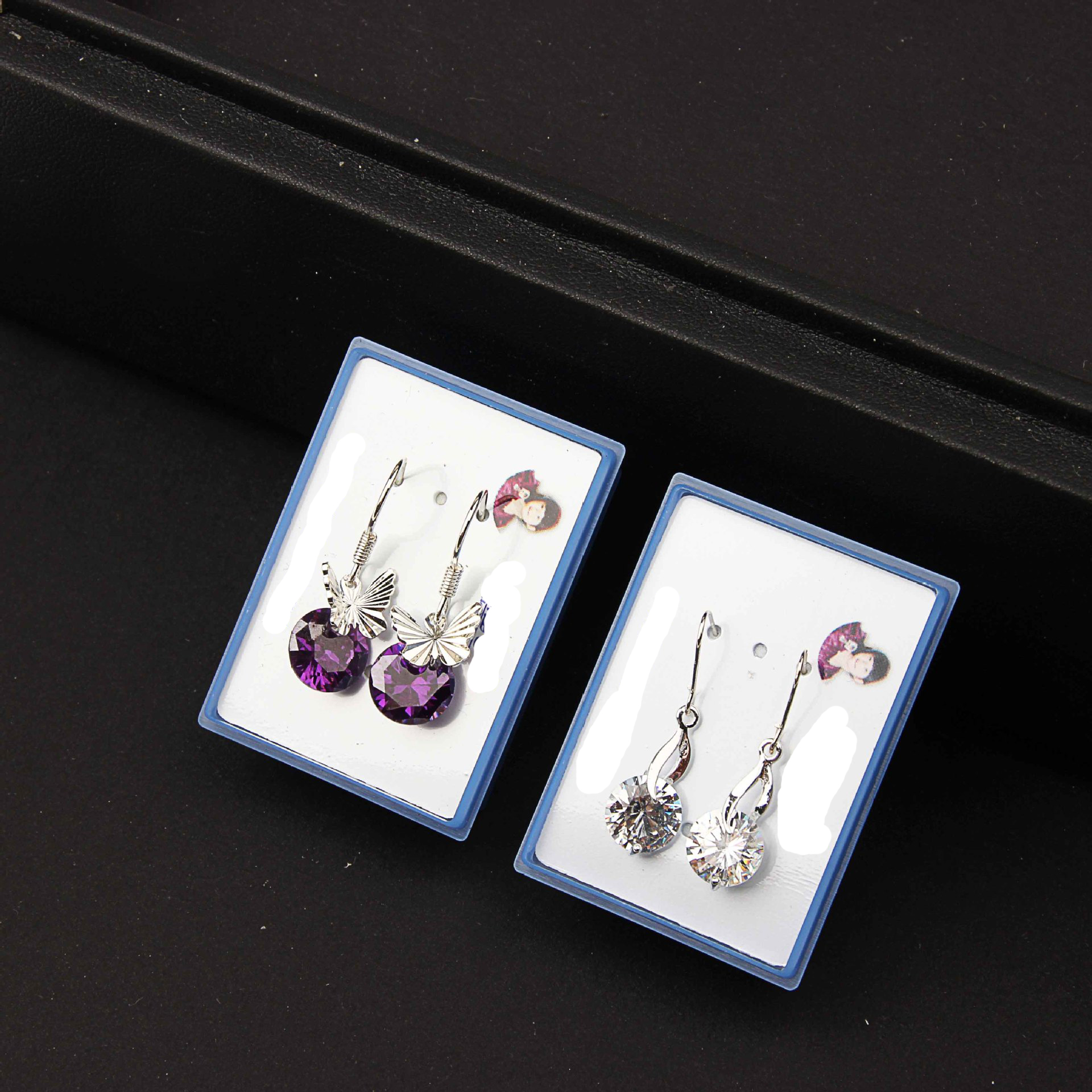 Anti allergy crystal Tassels Earrings Flower Butterfly Peacock love heart Hanging long Earrings box packed mixed 20 style 20Pairs/lot