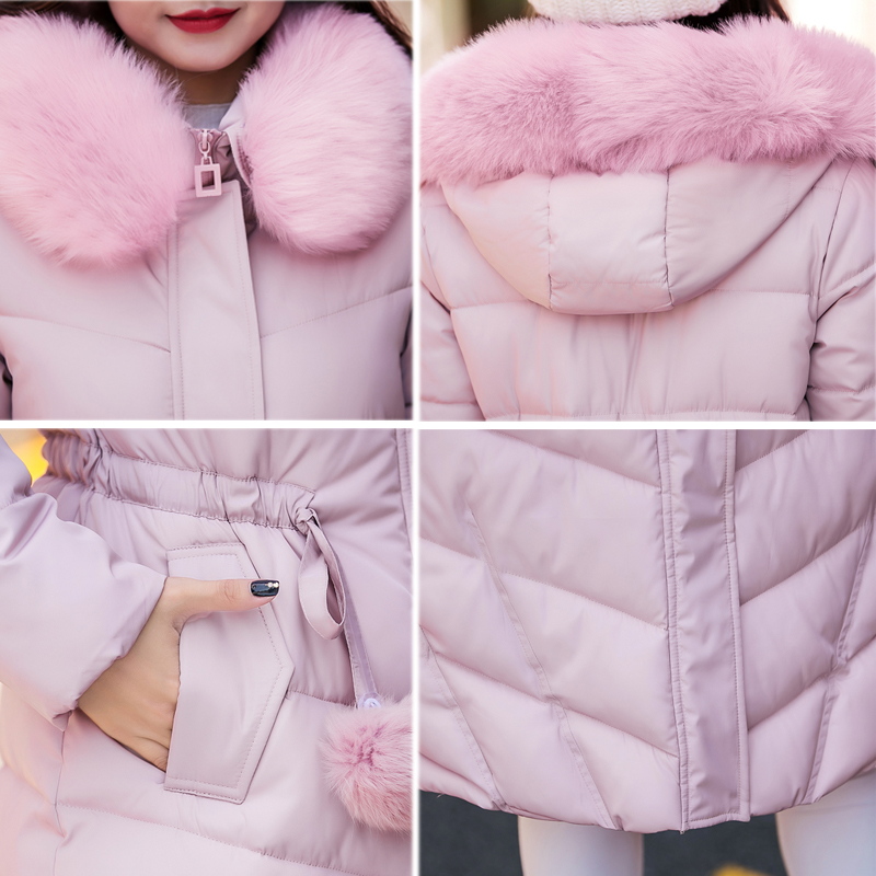 With fur hooded long coat women parkas warm cotton padded solid winter jacket women hooded thicken casaco feminina inverno q171118