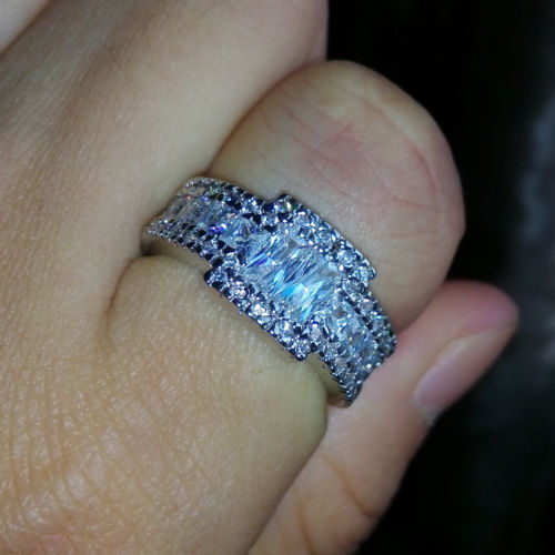 size 8/9/10/11 Luxury Princess cut 10KT white gold filled white topaz Gem simulated diamond women men Wedding Ring gift with box