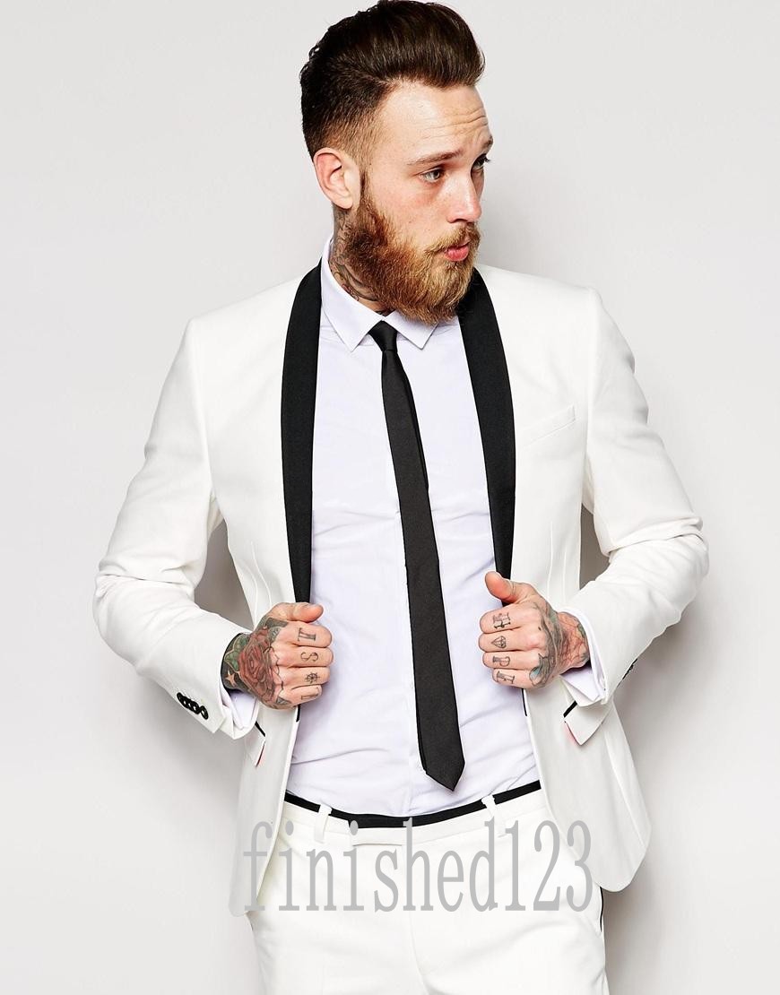 Custom Made Back Vent One Button Ivory Groom Tuxedos Shawl Lapel Groomsmen Best Man Wedding Prom Dinner Suits (Jacket+Pants+Girdle+Tie)G3953