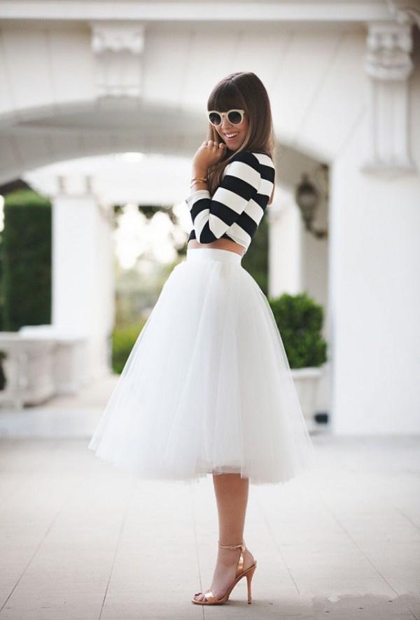 2016 Instock Cheap Summer Tiered Tutu Skirt Tulle Short Bridesmaid Dresses 7 Layers Female Party Skirts Girls Fashion Ball Gown Knee Length 0510