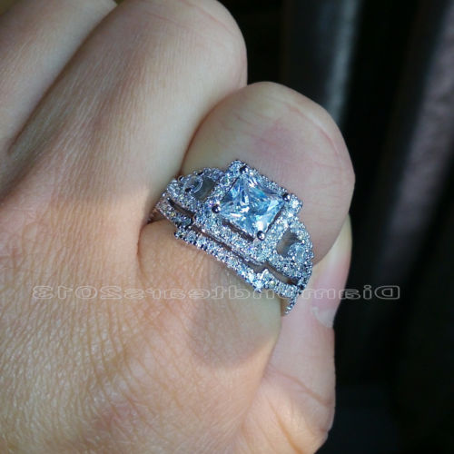 Princess Cut Sterg Sier Topaz Wedding Ring Set for Women, Christmas Jewelry Gift