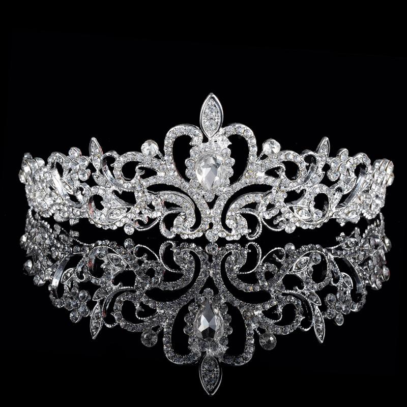 Shining Beaded Crystals Wedding Crowns Bridal Crystal Veil Tiara Crown Headband Hair Accessories Party Wedding Tiara
