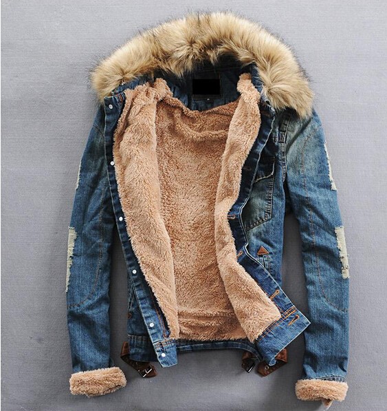 men denim jacket jean coat outwear fur collar denim jacket coat outwear winter fallfree winter new products от DHgate WW