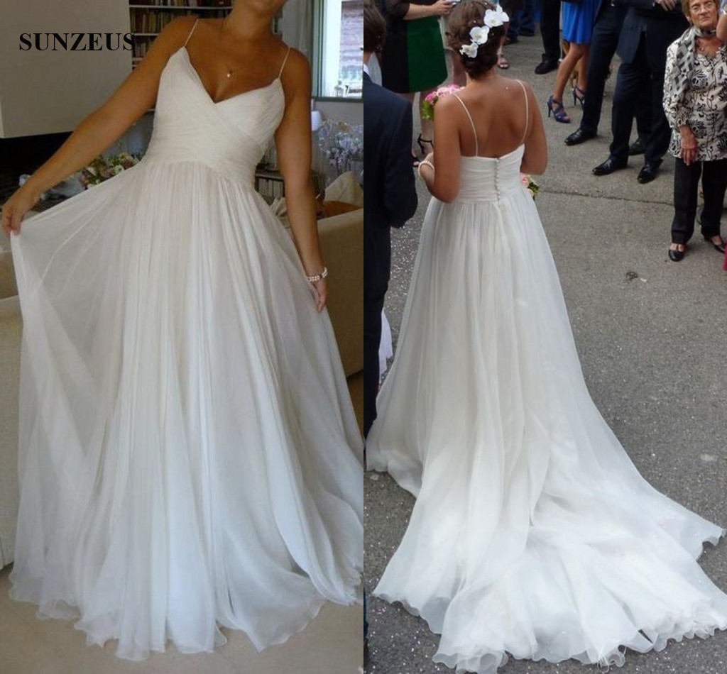A-line Spaghetti Straps Wedding Dresses Long chiffon Beach Bridal Gowns Simple Elegant Country Bride Dress Free Shipping, White
A-line Spaghetti Straps Wedding Dresses Long chiffon Beach Bridal Gowns Simple Elegant Country Bride Dress Free Shipping, White