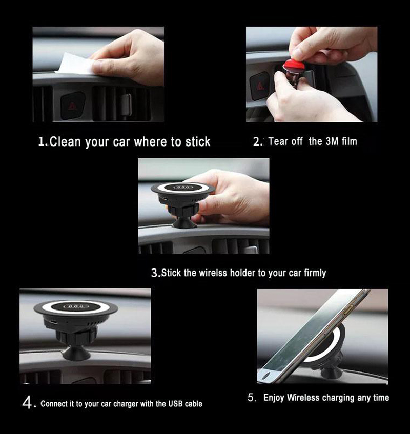 360 Degree Rotating Qi Wireless Car Charger Charging Magnetic Mobile Phone Stand Holder for iPhone X 8 7 6s Plus Samsung S7 S8