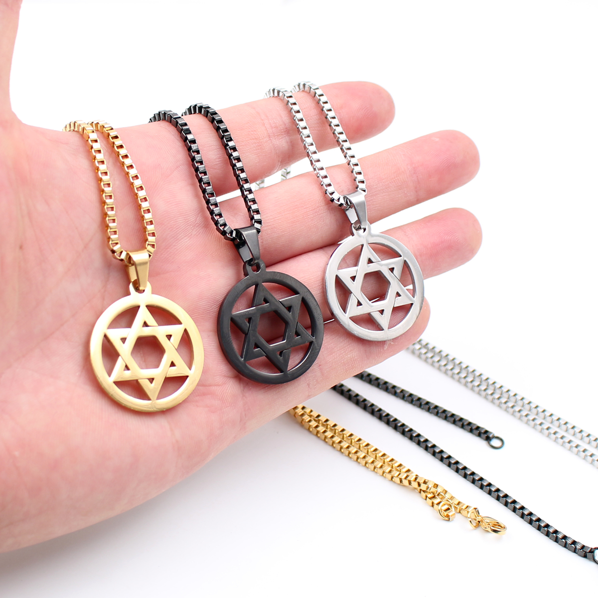 Silver gold black choose Men's ICP 316L Stainless Steel star of David design Pendant Fashion necklace 2.4mm 24 inch box chain