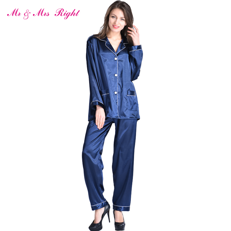 Wholesale- MR & MRS RIGHT Satin Pajamas Set Robe Fashion Sleeping Wear Female Nightgown Silk Long Size V-neck Valentine's Day Gift Pajama