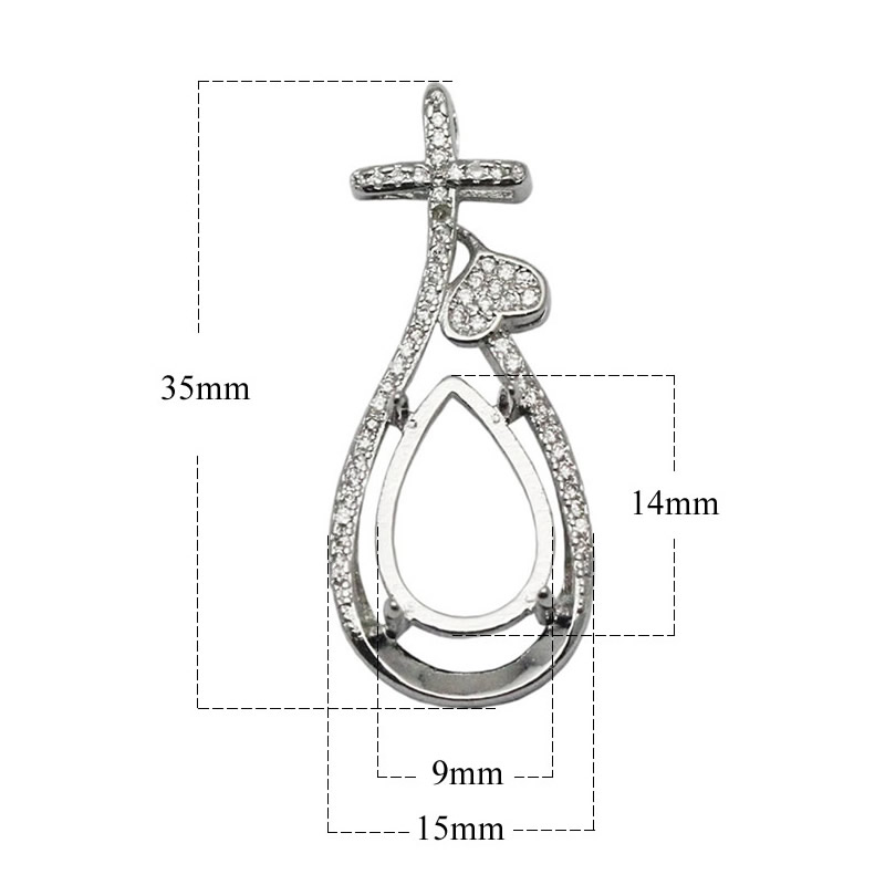 Beadsnice sterling silver blank pendant cabochon setting tray women jewelry handmade necklace pendant fit 9x14mm teardrop stone ID 34059