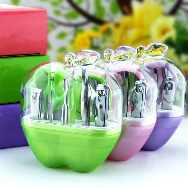 Wholesale-9pcs Apple Makeup Manicure Set & Kit Nail Scissors Nail File Cuticle Pushers Eyebrow Scissors Ear Pick, Nail Tools 2916-2