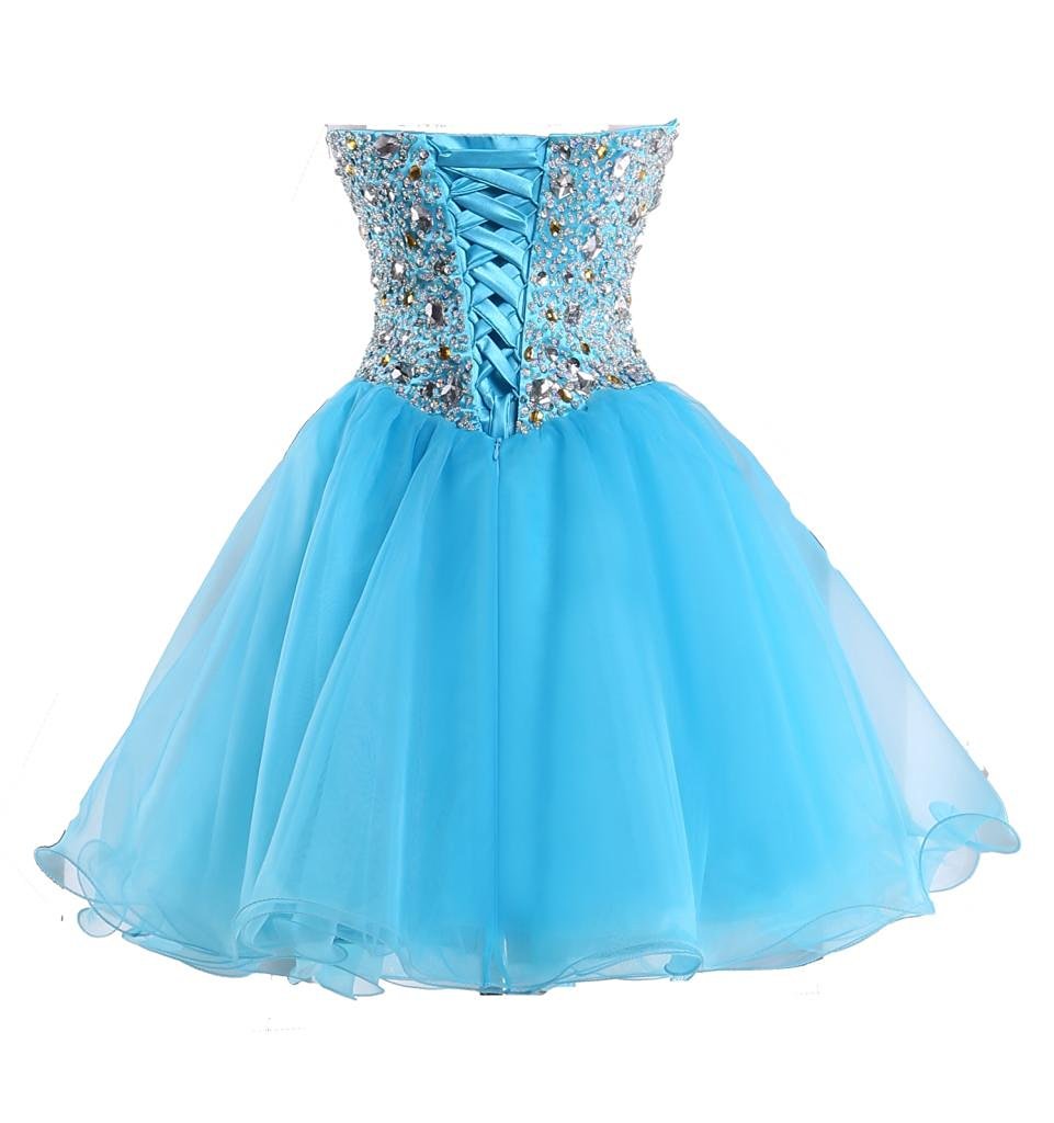 2021 Sexy Sweetheart Blue Back Short Homecoming Dresses Organza Beaded Crystal Lace Up Prom Cocktail Graduation Gown