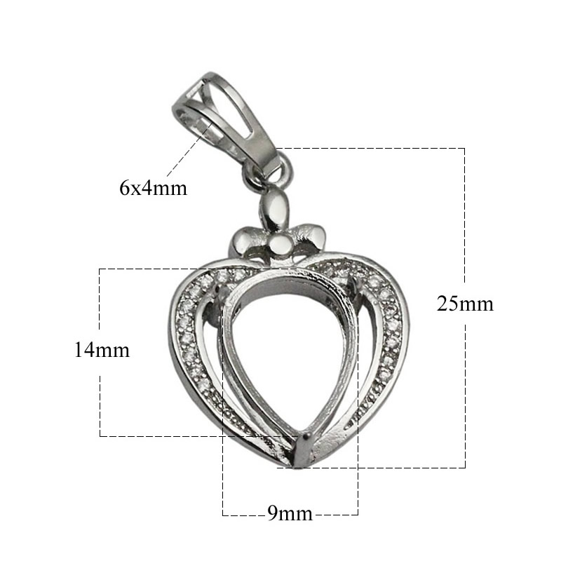 Beadsnice sterling silver necklace pendant tray heart shaped pendant blank cabochon setting gift for best friends ID 34052