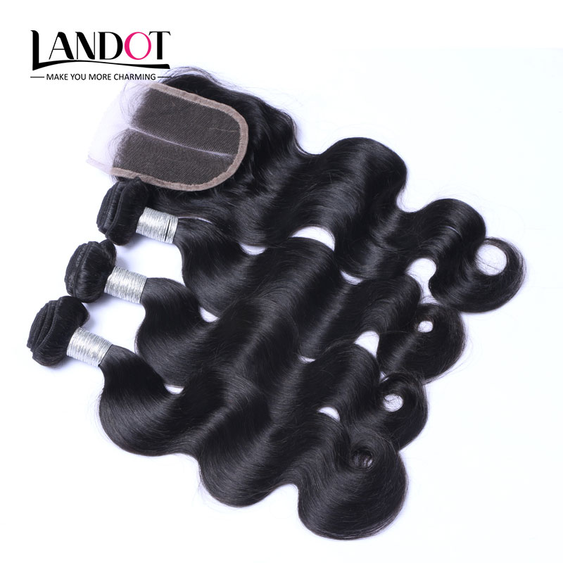 Brazilian Peruvian Malaysian Indian Virgin Remy Human Hair Weaves 3 Bundles with Top Lace Closures Mink Brazillian Body Wave Hair Extensions