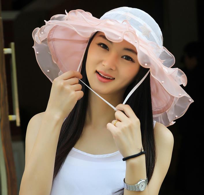 Women Fascinator Oranza lace Flower Wide Brim Hat Kentucky Derby Church Evening Dress Hat Cocktail Party Bridal Wedding cap beach Sun Hat