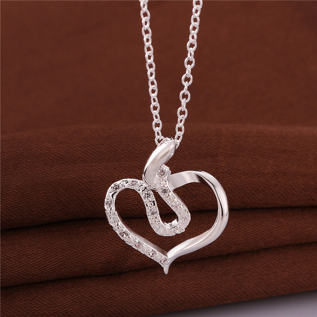 New arrival women's heart shape Pendant Necklace white gemstone sterling silver necklace STSN641,hot sale fashion 925 silver necklace