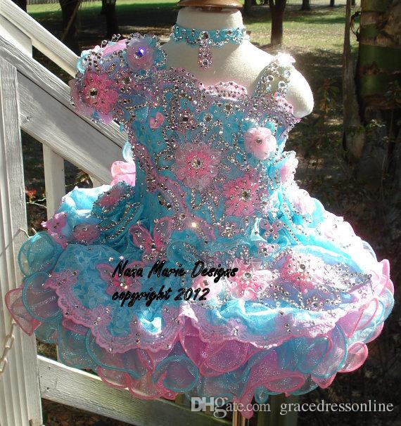 40%Cute Girl's Cupcake Pageant Dresses Ball Gown Lace Flower Girl Dresses Hand Made Flowers Beads Crystals Tiers Toddler Dress